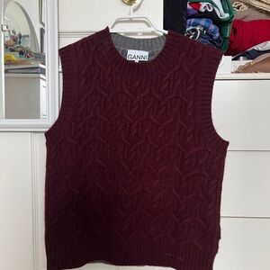 Ganni Red & Grey Wool Cashmere Cable Vest